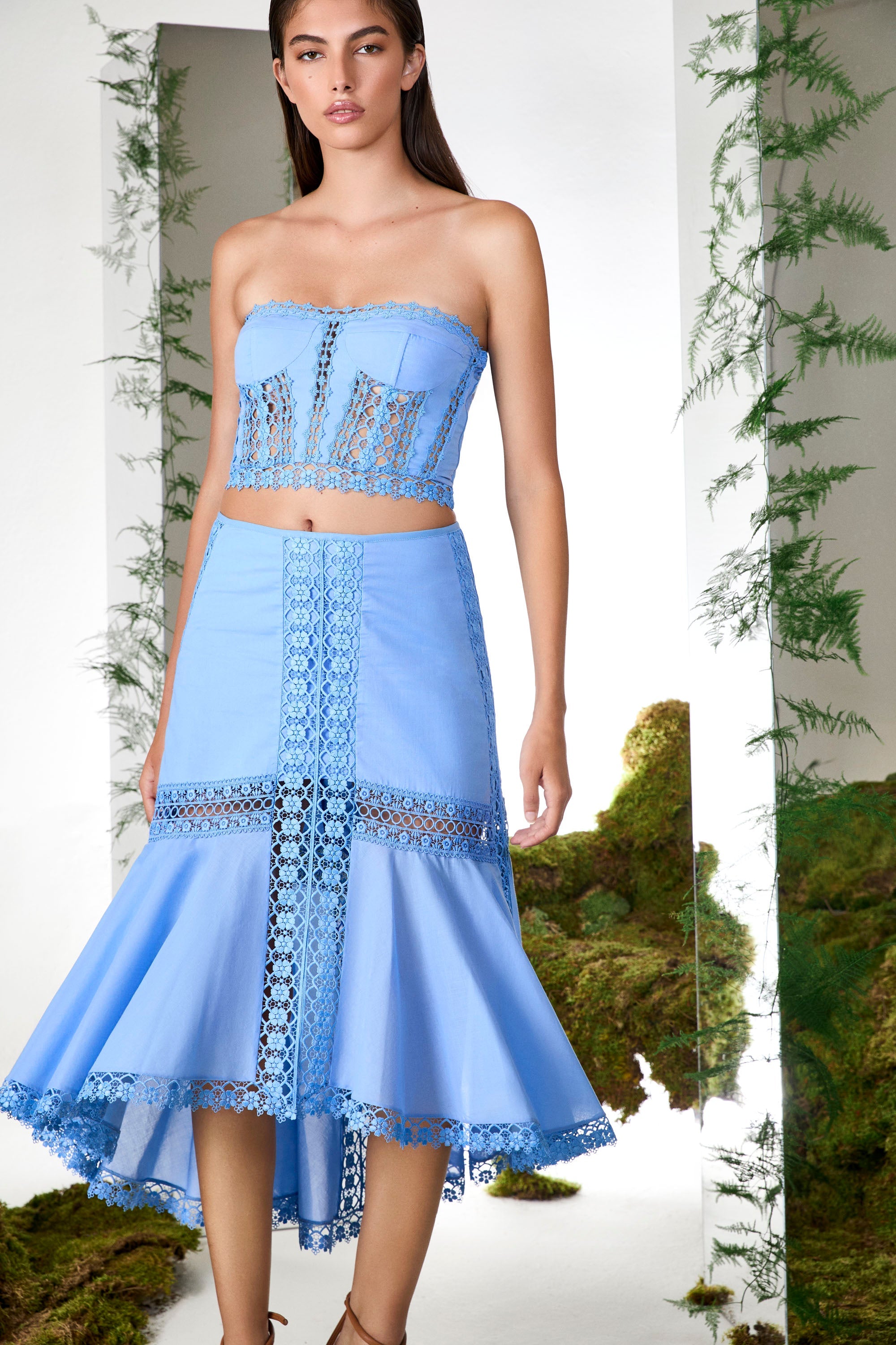 Charo Ruiz Cotton Voile Bustier with Guipure Lace Cups