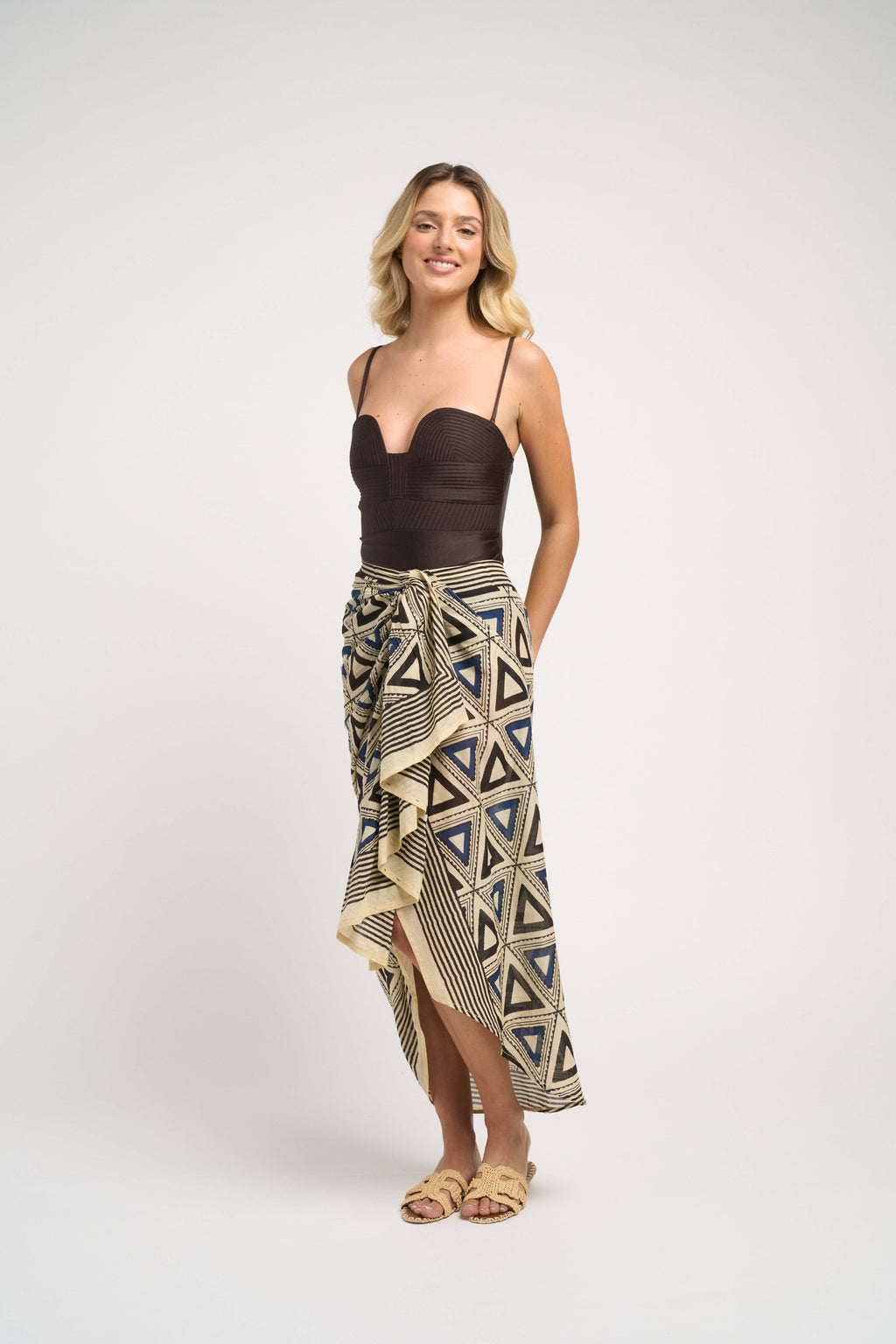 Allegra Pareo Skirt Blue Black Cotton Wrap Beachwear Versatile