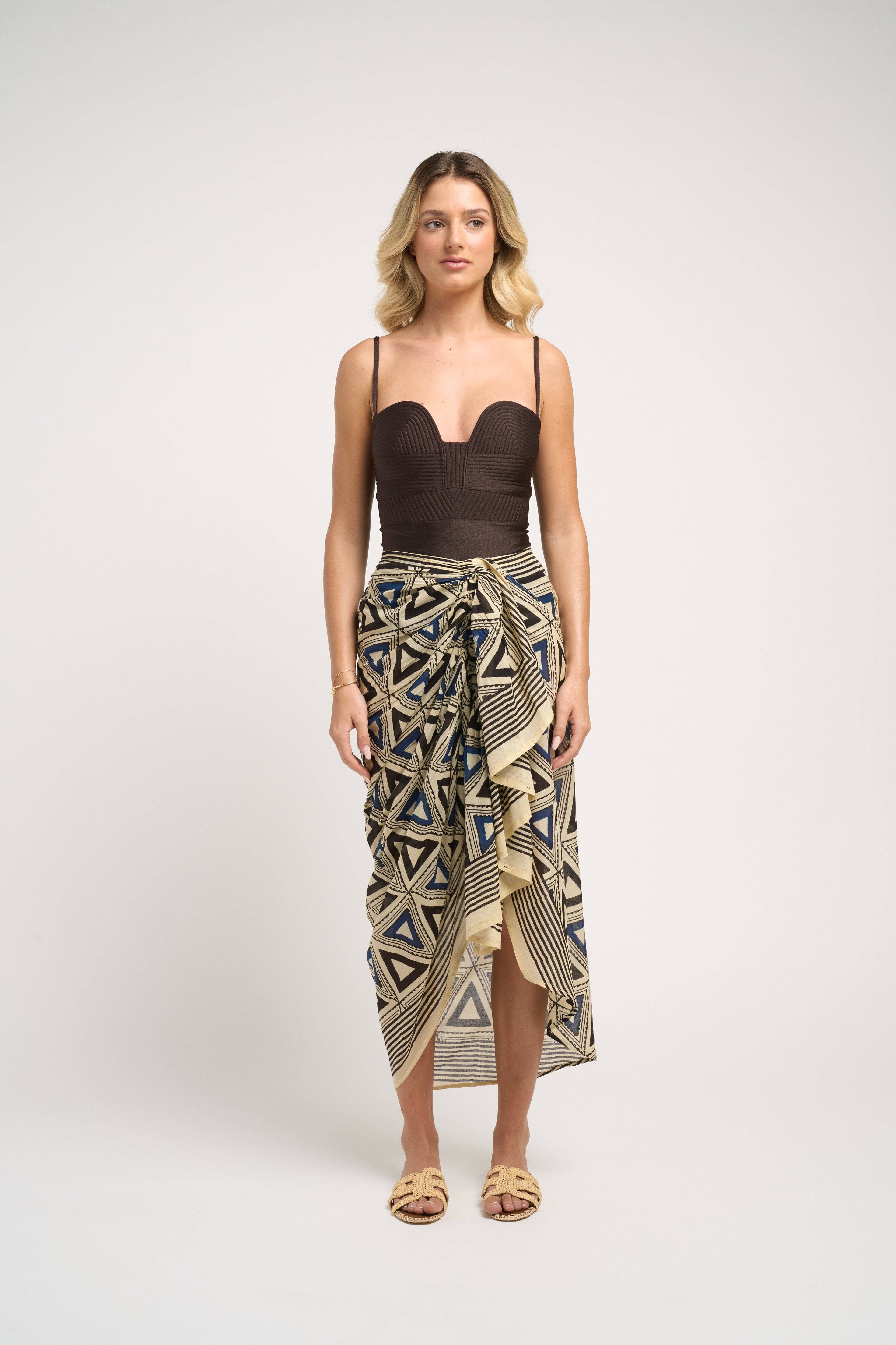 Allegra Pareo Skirt Blue Black Cotton Wrap Beachwear Versatile