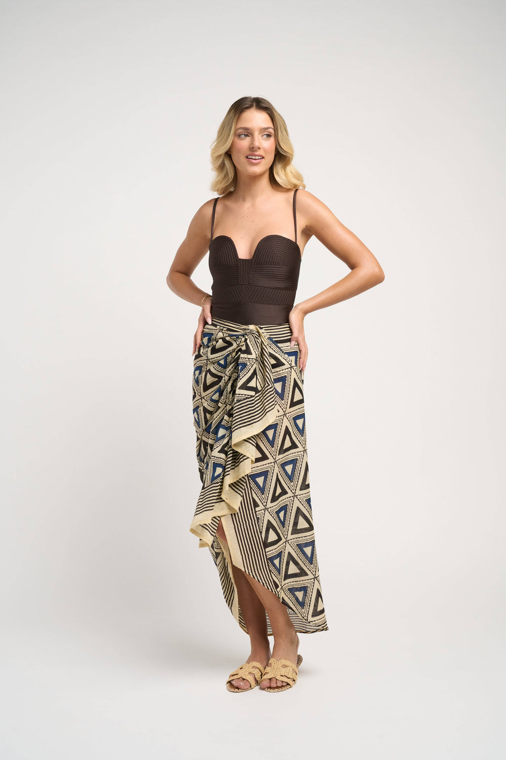 Allegra Pareo Skirt Blue Black Cotton Wrap Beachwear Versatile
