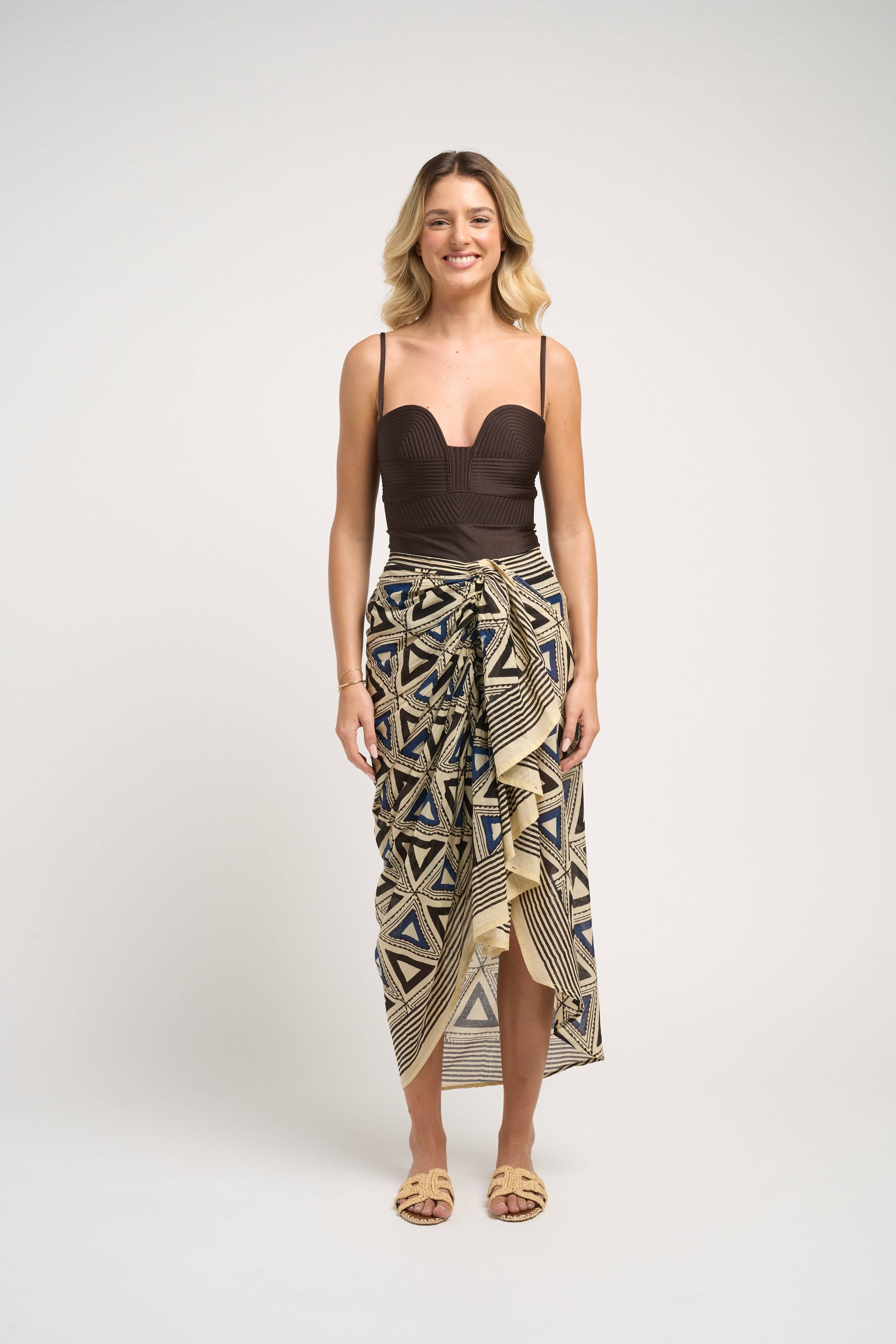 Allegra Pareo Skirt Blue Black Cotton Wrap Beachwear Versatile