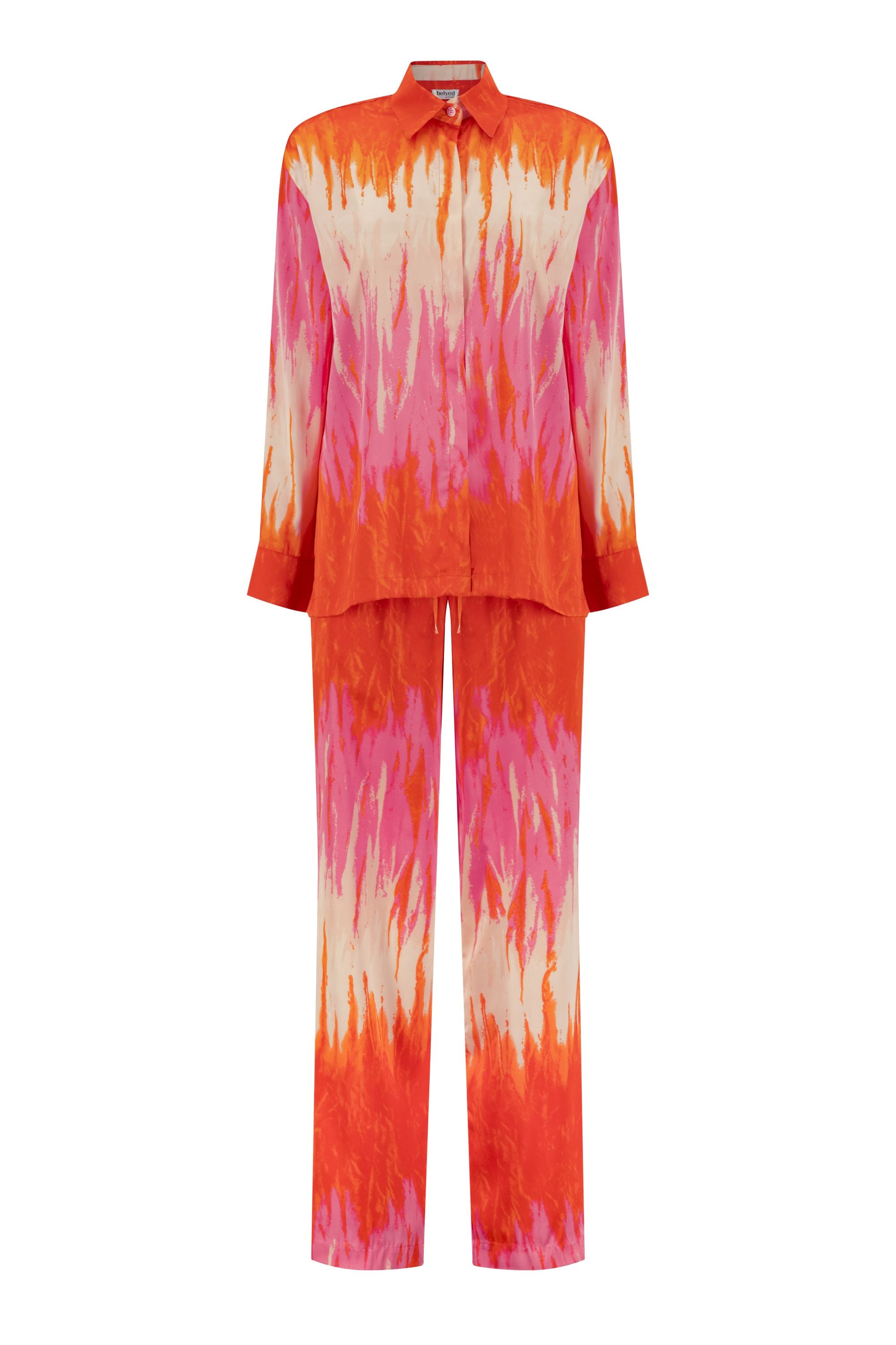 Комплект Belyed Amaya — рубашка из шелкового крепа с принтом тай-дай и брюки прямого кроя