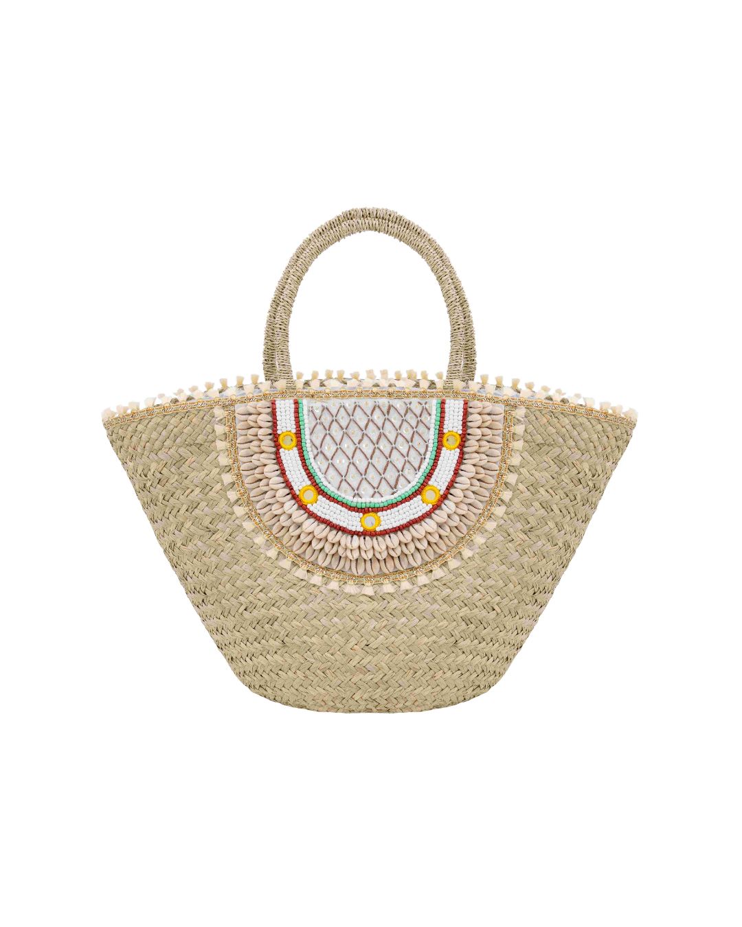حقيبة أنوك ساند بوهو الشاطئية المصنوعة يدويًا من قش بالي مع الأصداف