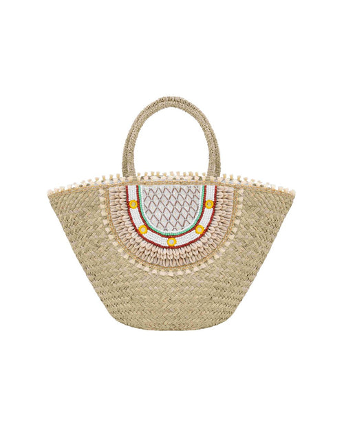 Anouk Sand Boho Beach Tote Handcrafted Balinese Straw with Shells
