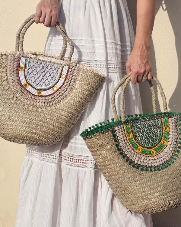 Пляжная сумка-тоут Anouk Sand Boho из балийской соломы ручной работы с ракушками