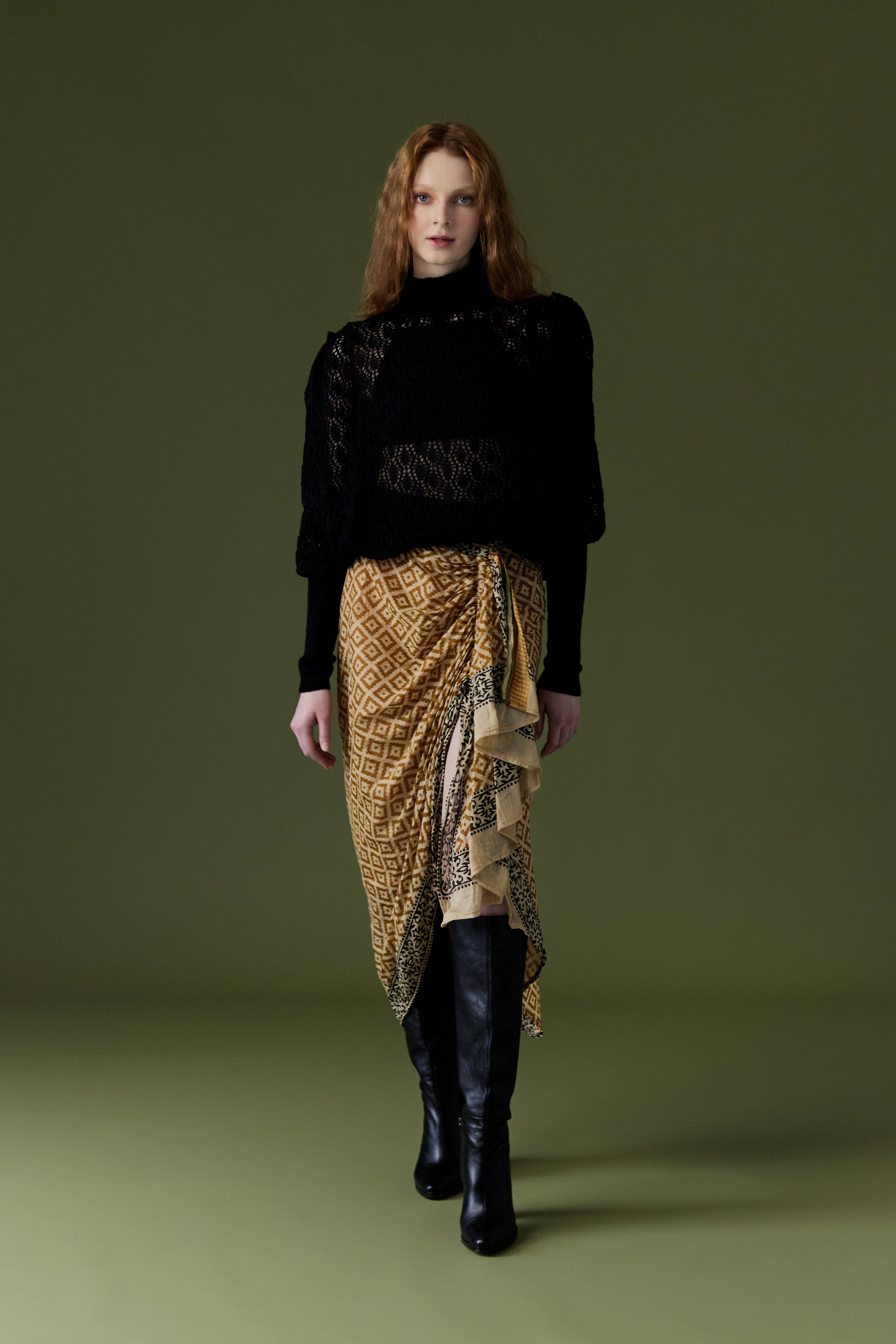Ashi II Pareo Skirt Asymmetric Ruffle High-Low Cotton Wrap