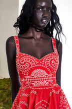 Short Dress Birdie Embroidered Linen-Cotton Skater A-Line Sundress Wide Straps