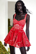 Short Dress Birdie Embroidered Linen-Cotton Skater A-Line Sundress Wide Straps