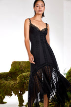 Blossel Long Cotton Voile Maxi Dress with Guipure Detailing