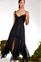 Blossel Long Cotton Voile Maxi Dress with Guipure Detailing