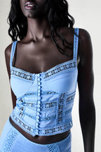 Top Breth Lace Guipure Corset Style Adjustable Front Button Top