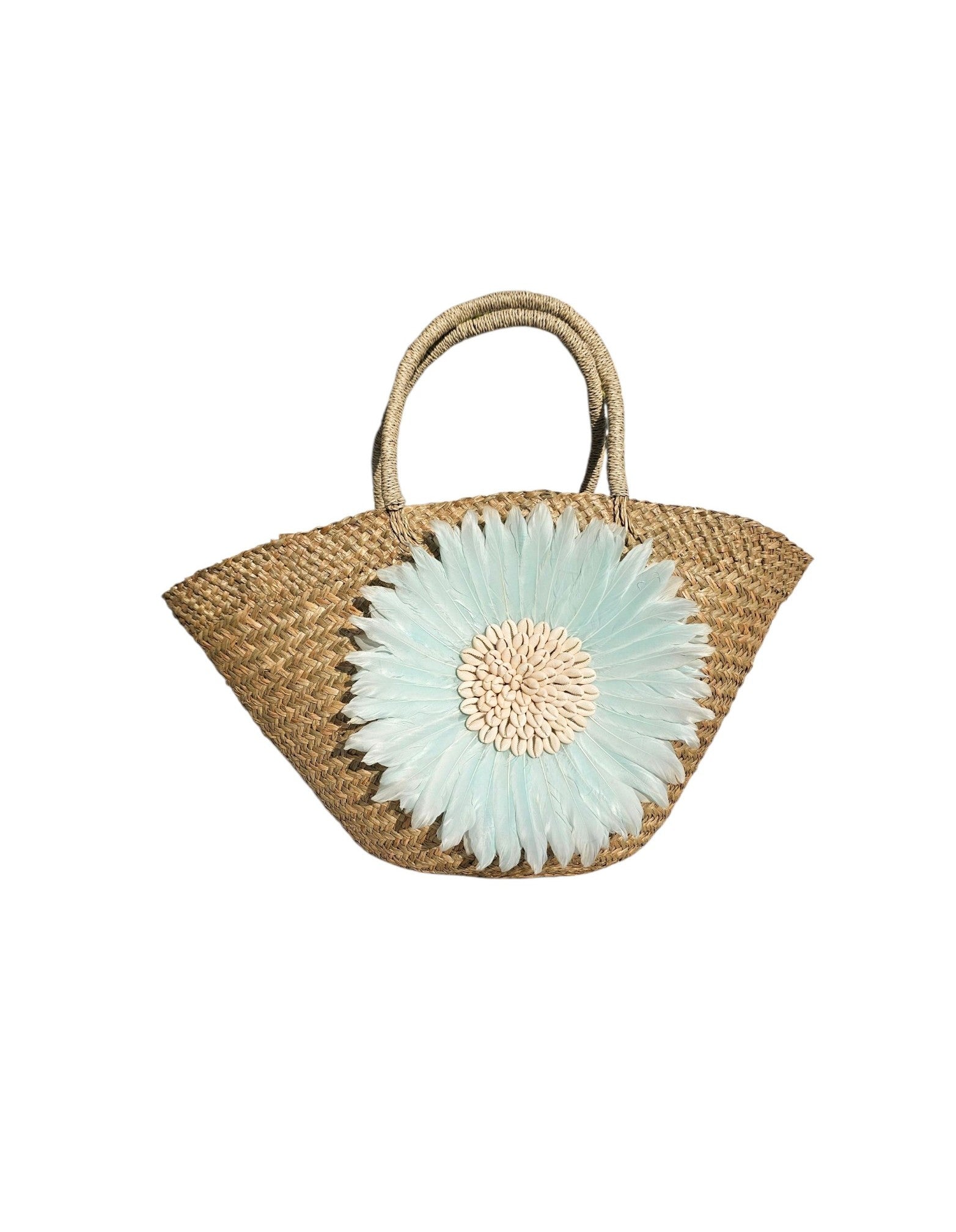Bloom Feather Cowrie Shell Balinese Straw Large Beach Tote