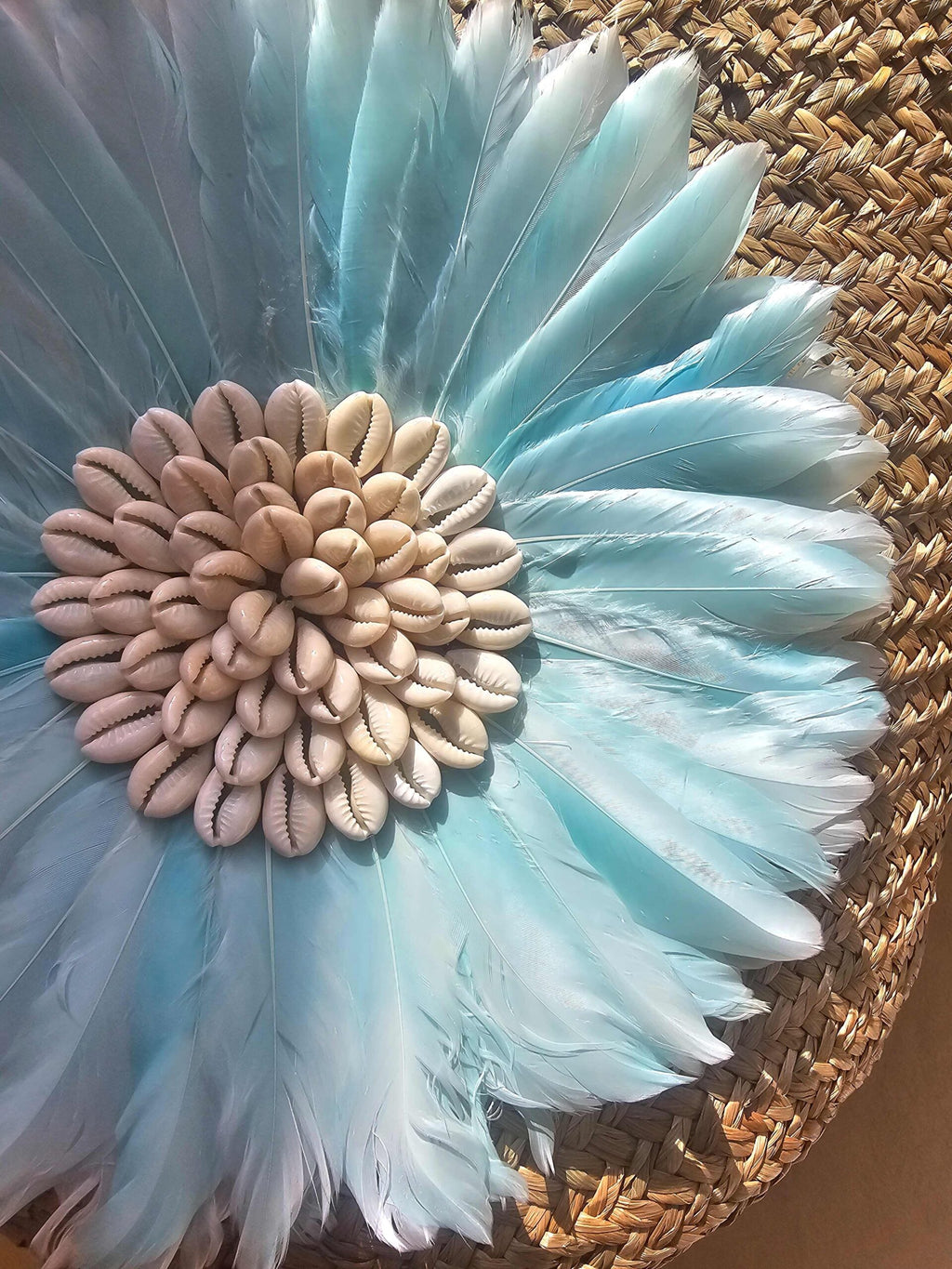 Bloom Feather Cowrie Shell Balinese Straw Large Beach Tote