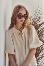 Bubble Linen Dress - Natural Lightweight Organic A-line Puff Sleeve