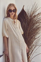 Bubble Linen Dress - Natural Lightweight Organic A-line Puff Sleeve