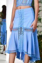 Clair Long Cotton Voile Midi Skirt with Lace Panels