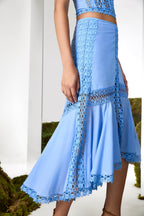 Clair Long Cotton Voile Midi Skirt with Lace Panels