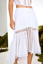 Clair Long Cotton Voile Midi Skirt with Lace Panels