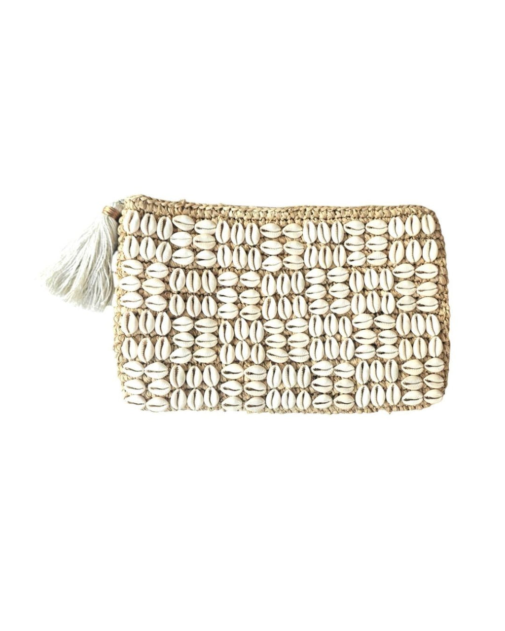 Cali Cowrie Shell & Raffia Clutch Handwoven Beach Raffia Pouch