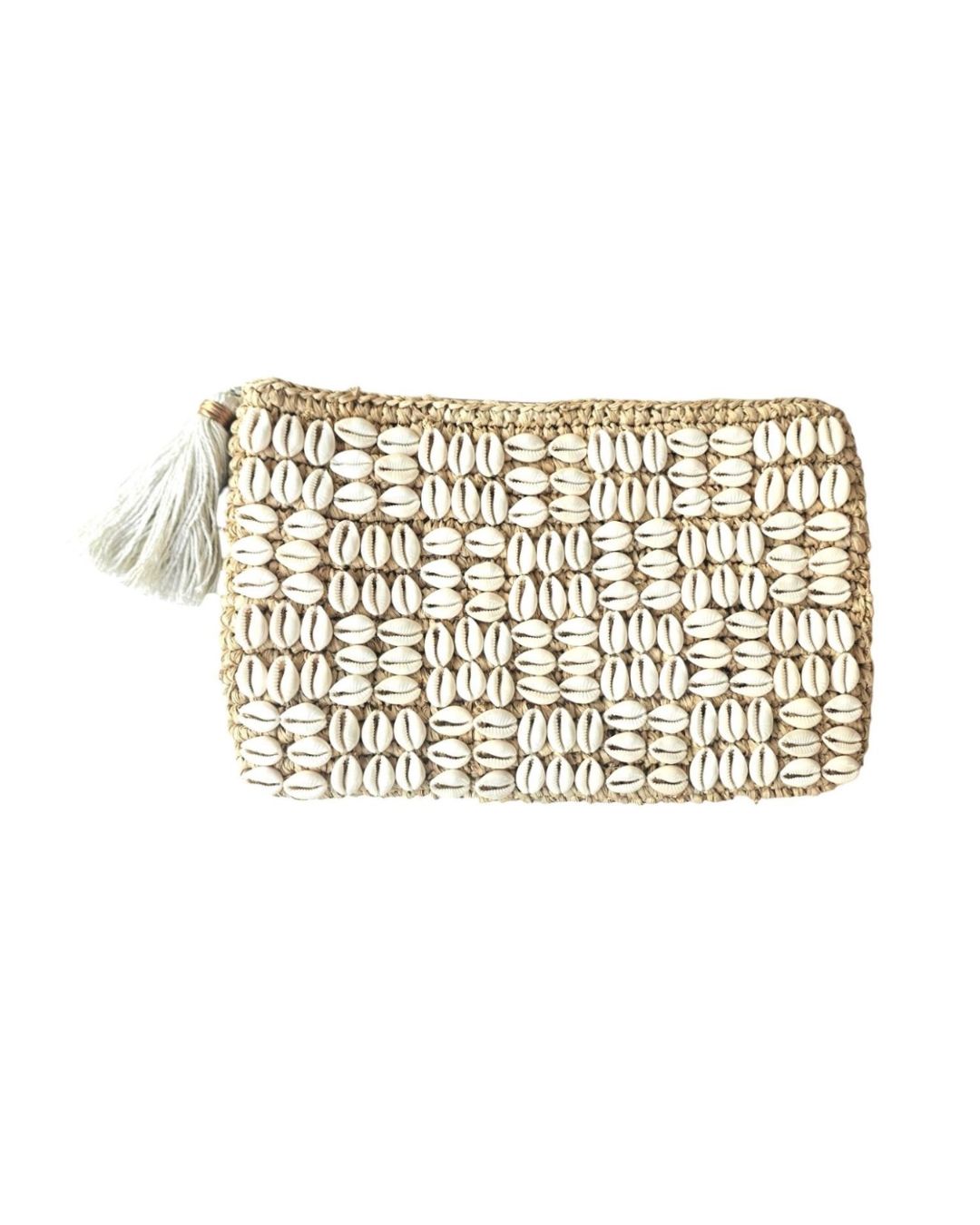 Cali Cowrie Shell & Raffia Clutch Handwoven Beach Raffia Pouch