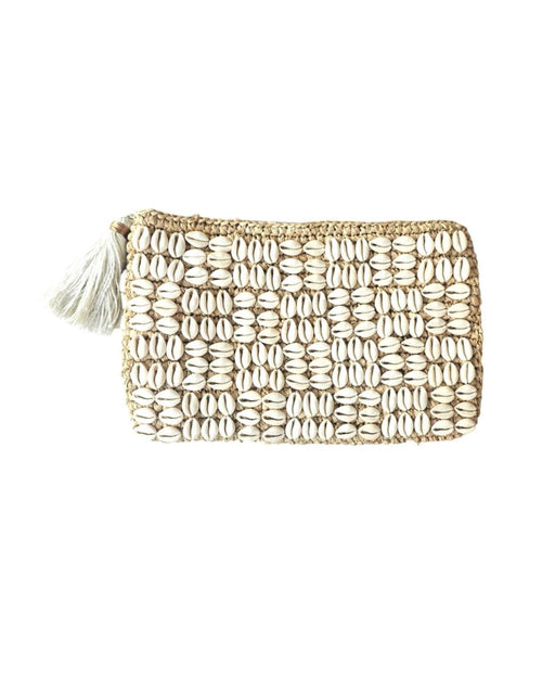 Cali Cowrie Shell Raffia Clutch by OhSun