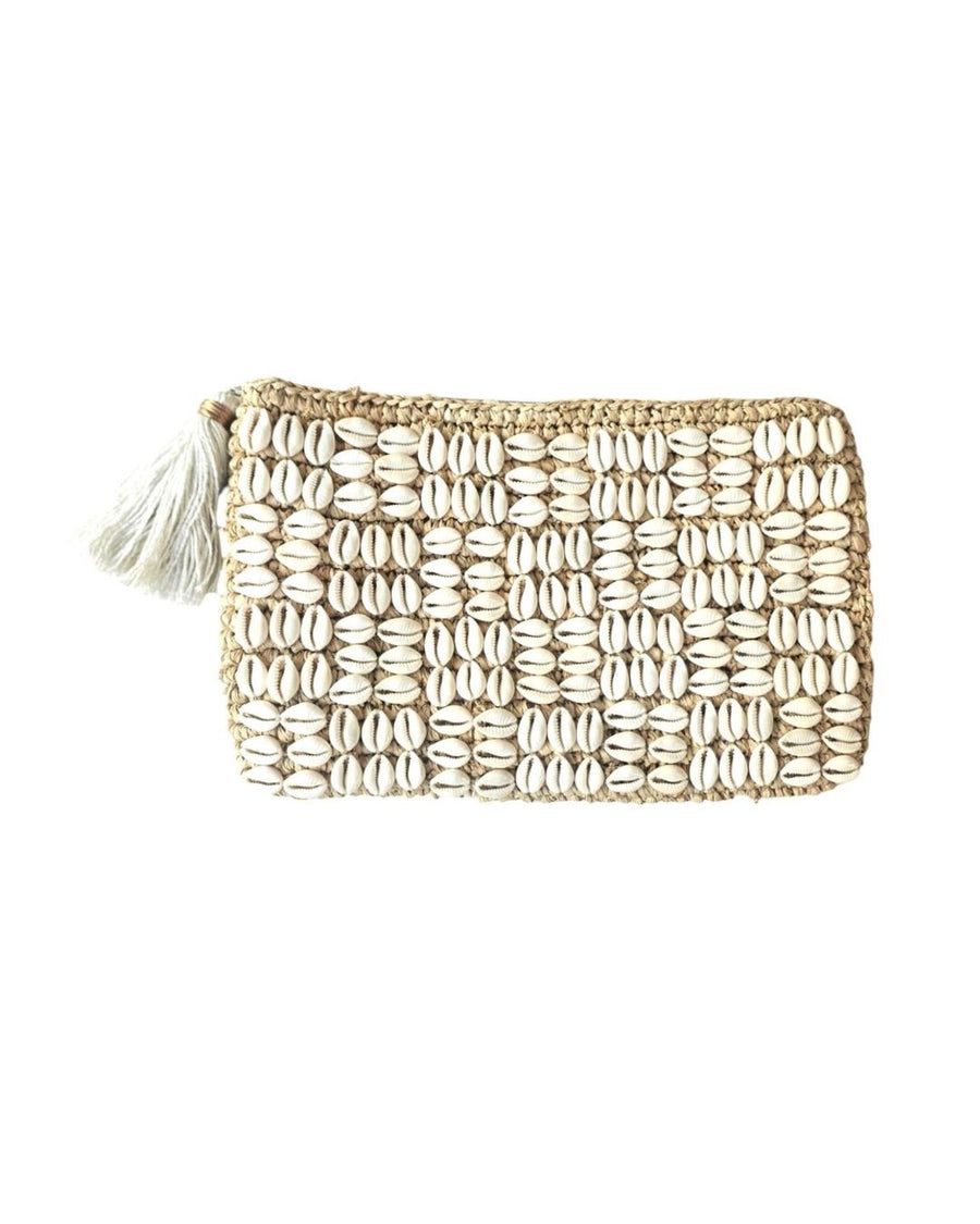Cali Cowrie Shell Raffia Clutch by OhSun
