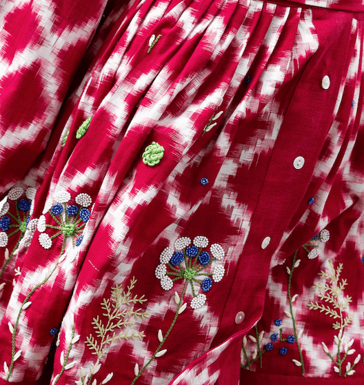 Ada Kimono Short Dress Red Handloom Cotton Embroidered Bishop Sleeves