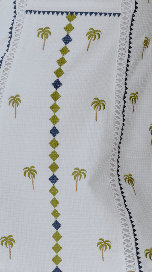 Halle Dress Lightweight Hand-Embroidered Cotton Basket-Weave Midi Elegant