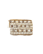 Celeste Raffia Large Cowrie Shell Clutch Latte Handwoven Beach Accessory
