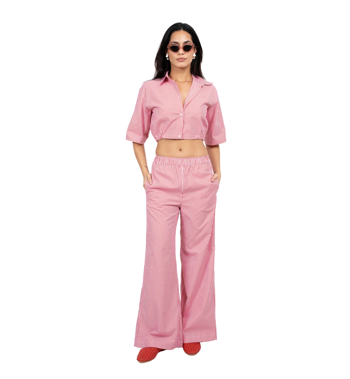 Striped Cotton Shirt & Pants Set – Red by Cecile Hob