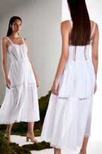 Dafelle Long Dress Cotton Voile Corsetry Guipure Sweetheart Midi