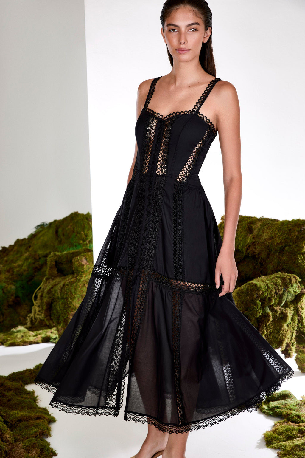 Dafelle Long Dress Cotton Voile Corsetry Guipure Sweetheart Midi