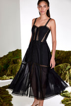 Dafelle Long Dress Cotton Voile Corsetry Guipure Sweetheart Midi