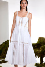 Dafelle Long Dress Cotton Voile Corsetry Guipure Sweetheart Midi