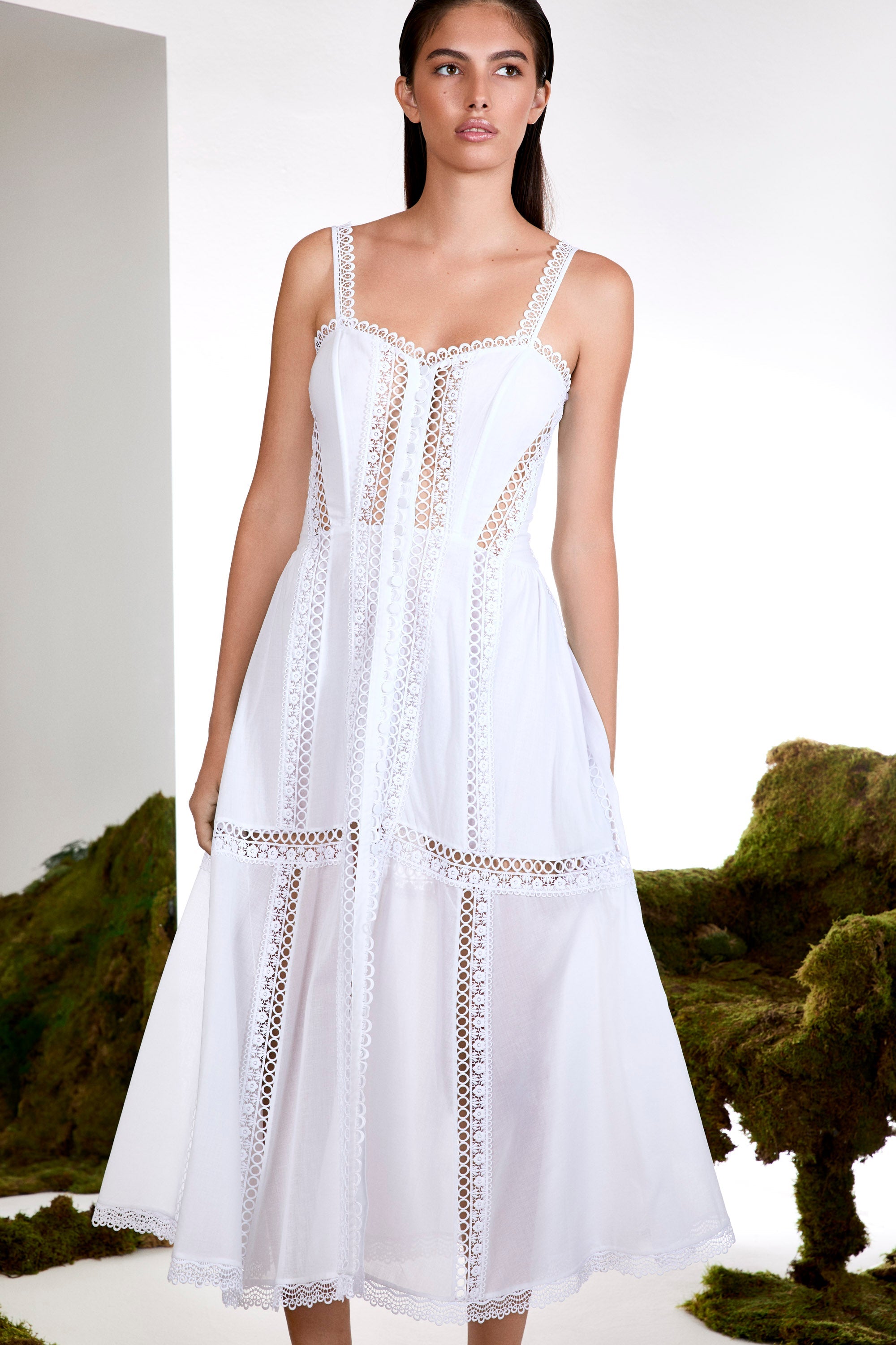 Dafelle Long Dress Cotton Voile Corsetry Guipure Sweetheart Midi