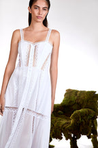 Dafelle Long Dress Cotton Voile Corsetry Guipure Sweetheart Midi