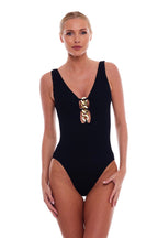 Seychelles Chain One-Piece Swimsuit With Front Gold Chain Detail