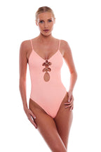 Doha Gold-Ring One-Piece Swimsuit with Adjustable Straps, Cheeky Coverage