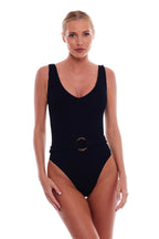 Florence One-Piece Swimsuit with Tortoise Ring Belt, One Size