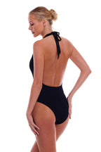 Amsterdam Deep Plunge One Piece Halter Open Back Swimsuit