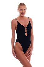 Doha Gold-Ring One-Piece Swimsuit with Adjustable Straps, Cheeky Coverage