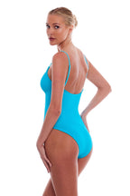 Doha Gold-Ring One-Piece Swimsuit with Adjustable Straps, Cheeky Coverage