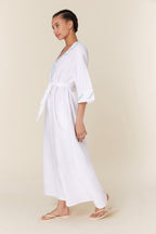 Fanm Mon Embroidered Cotton Kaftan Maxi Dress with Belt