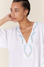 Fanm Mon Embroidered Cotton Kaftan Maxi Dress with Belt