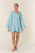 Embroidered Cotton V-Neck Long Bell Sleeve Relaxed Mini Dress