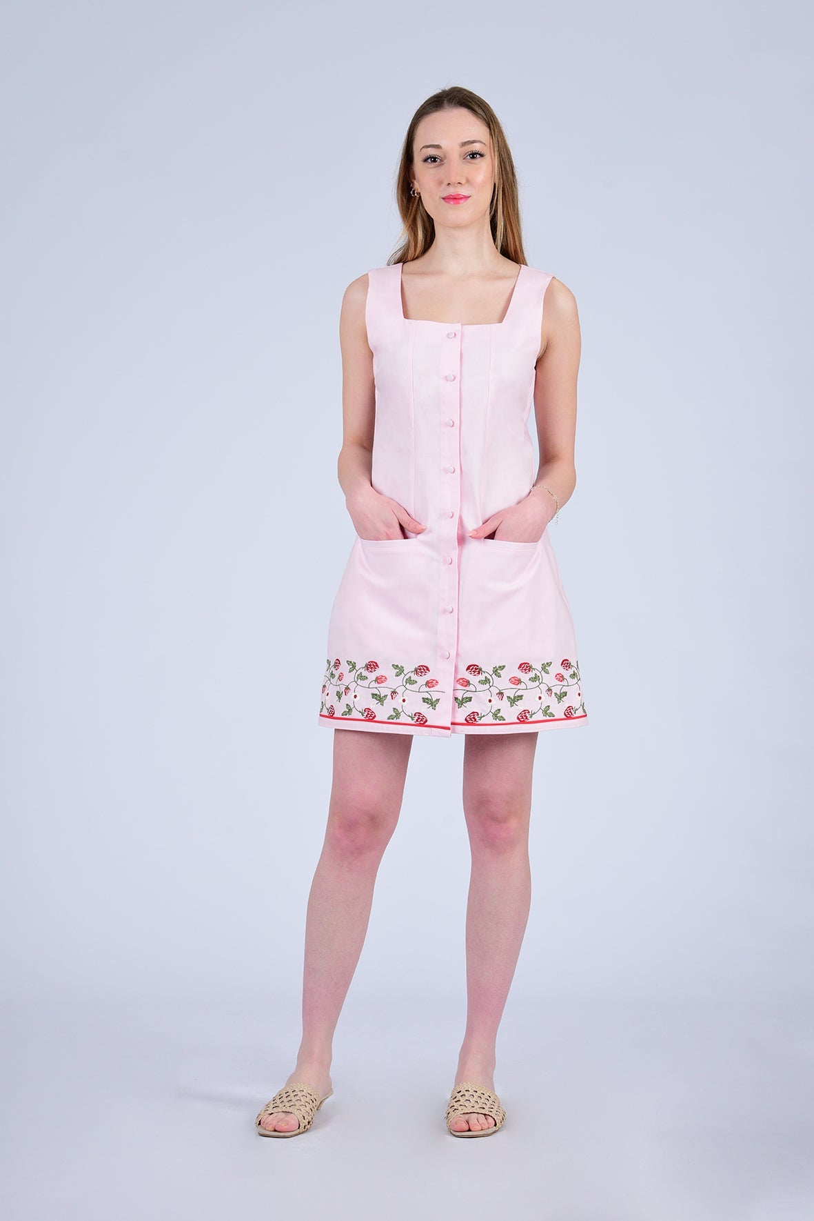 Fanm Mon Lavin Tailored Cotton Mini Dress with Strawberry Hem