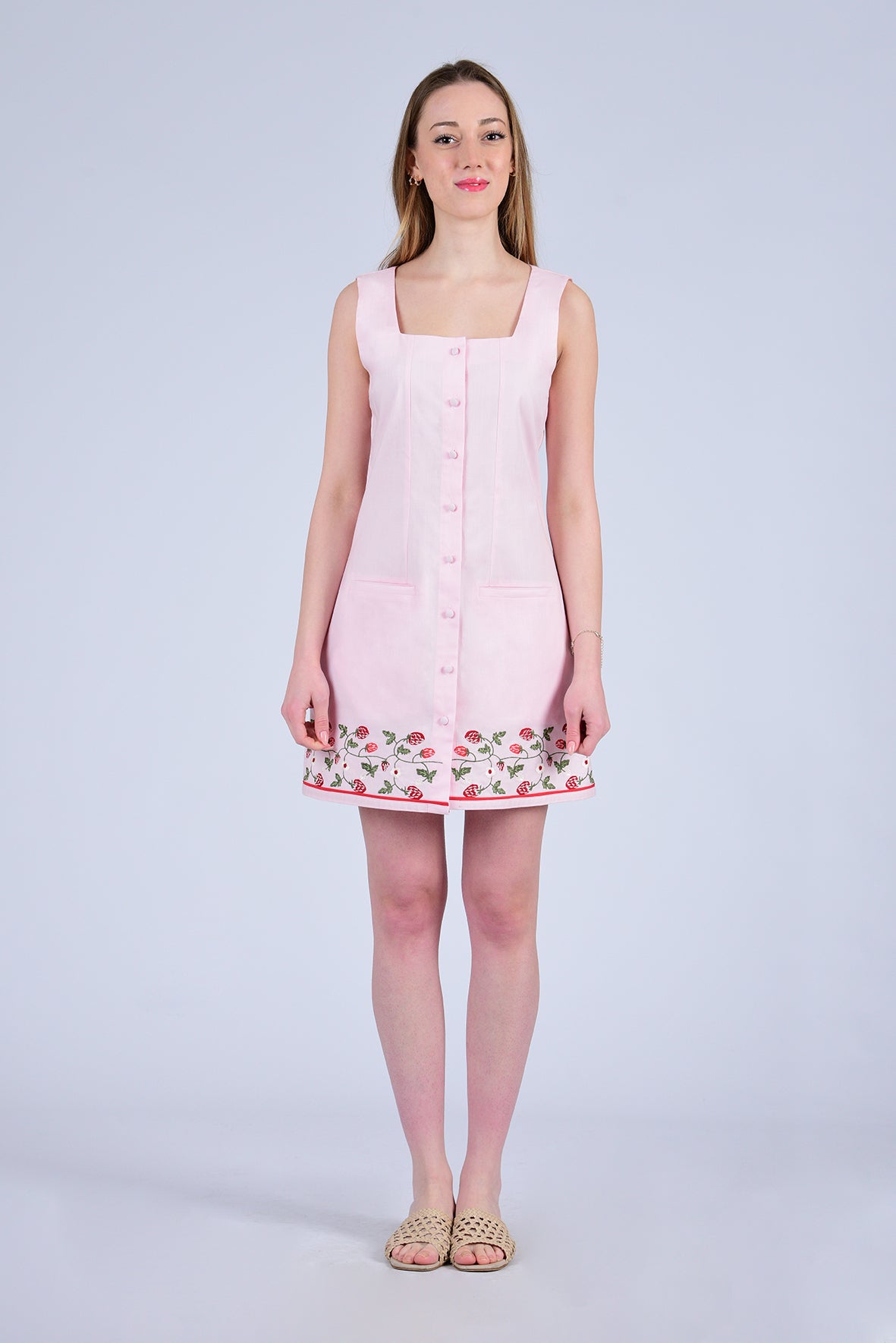Fanm Mon Lavin Tailored Cotton Mini Dress with Strawberry Hem
