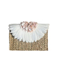 Faye Swirly Shell Clutch White Handmade Balinese Straw Feather Shell