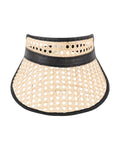 Fifi Black Handwoven Rattan Visor with Curved Leather Brim