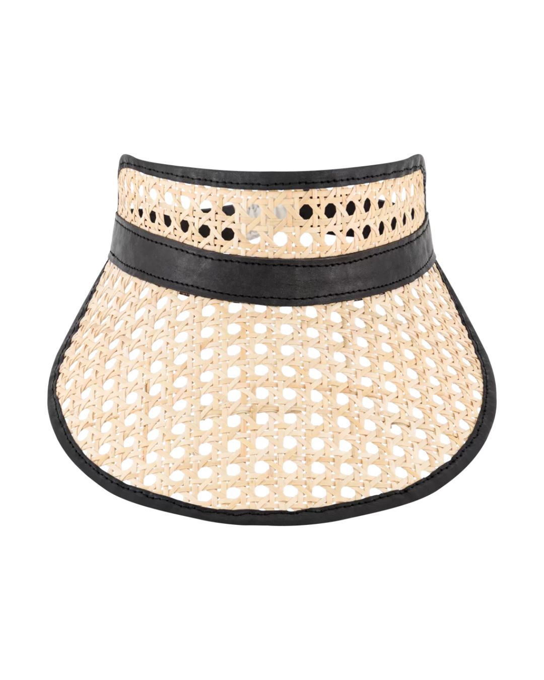 Fifi Black Handwoven Rattan Visor with Curved Leather Brim